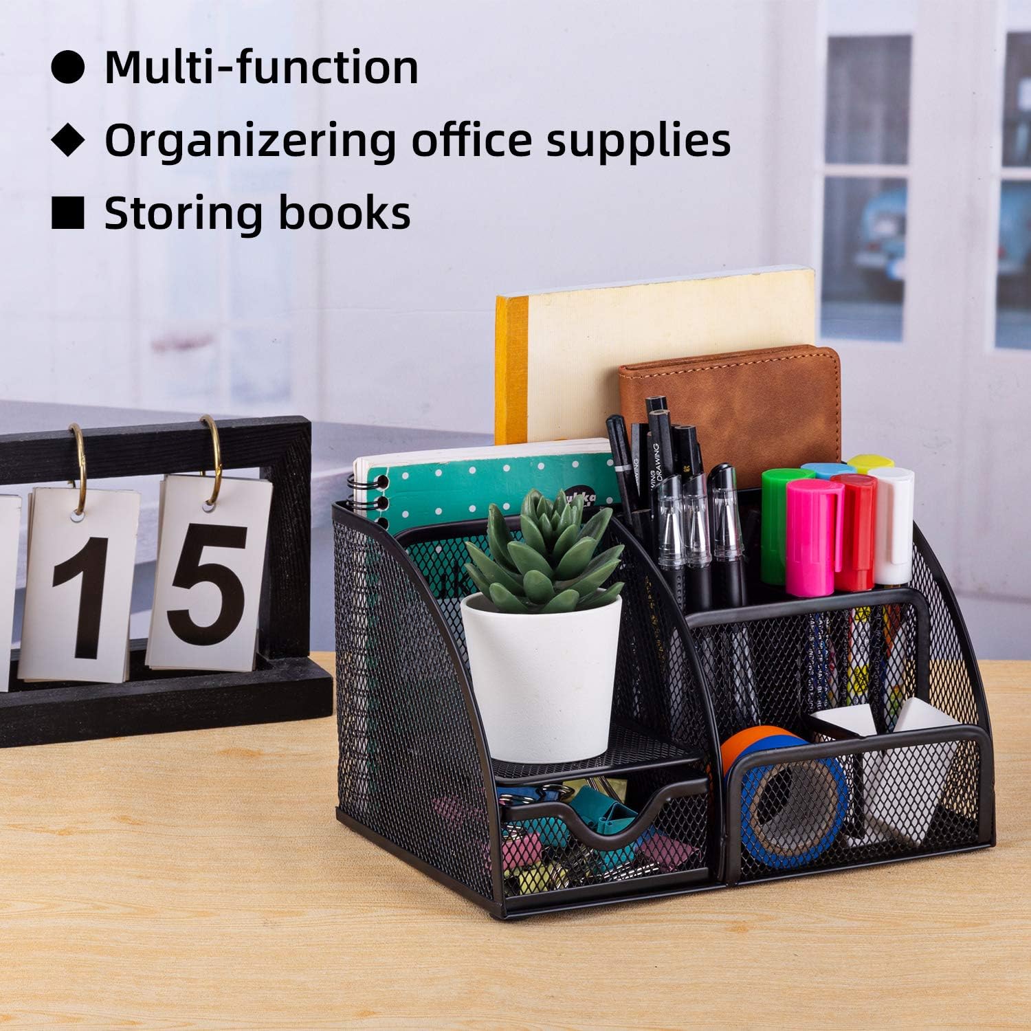 MDHAND Office Desk Organizer and Accessories Desk Drawer Organizer with 6 Compartments, Mesh Pencil Desk Organizer For Home Office - Image 2